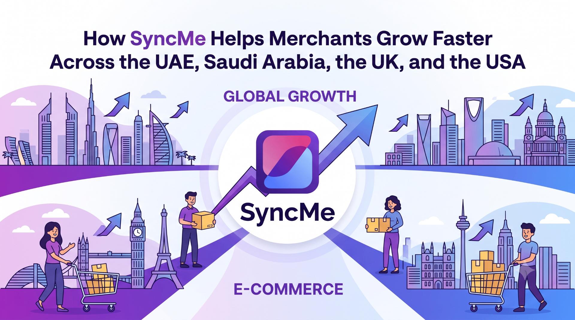 Abstract illustration of a central dashboard syncing products across global e-commerce marketplaces.